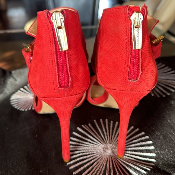 Red Suede Leather Ankle Strap Heels, New, 9.5 - Picture 4 of 8